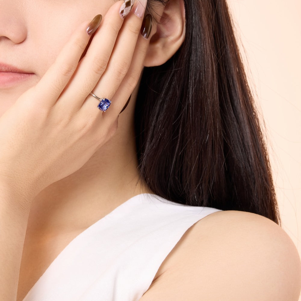 925 Sterling Silver Tanzanite Blue Cushion Cut CZ Solitaire Ring 70200387