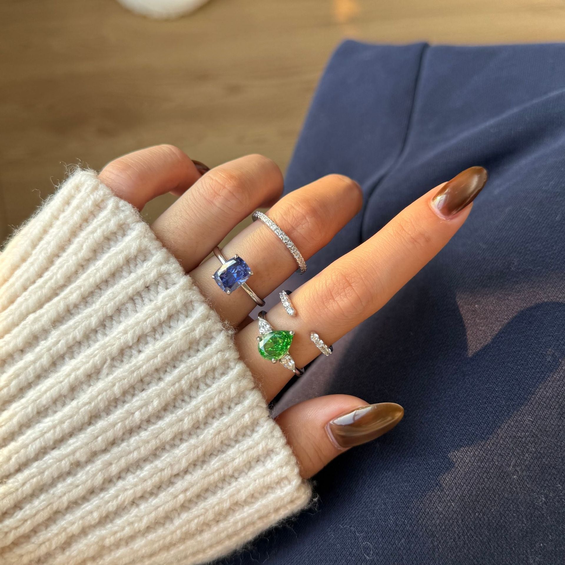 925 Sterling Silver Tanzanite Blue Cushion Cut CZ Solitaire Ring 70200387