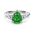 925 Sterling Silver Crushed Ice Green Pear CZ Three-Stone Ring 70200388