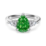 925 Sterling Silver Crushed Ice Green Pear CZ Three-Stone Ring 70200388