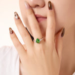 925 Sterling Silver Crushed Ice Green Pear CZ Three-Stone Ring 70200388