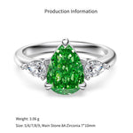 925 Sterling Silver Crushed Ice Green Pear CZ Three-Stone Ring 70200388