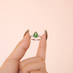 925 Sterling Silver Crushed Ice Green Pear CZ Three-Stone Ring 70200388