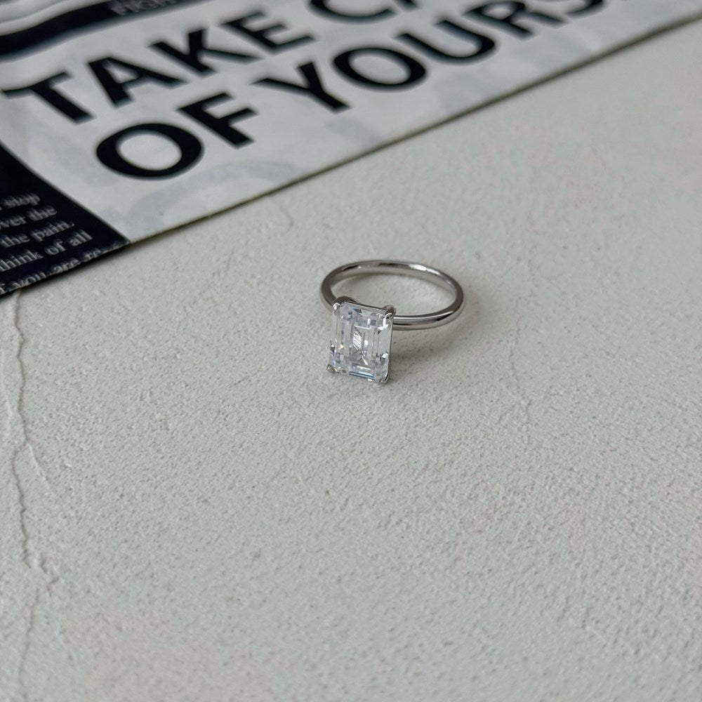 925 Sterling Silver Emerald Cut CZ Solitaire Ring 70200389