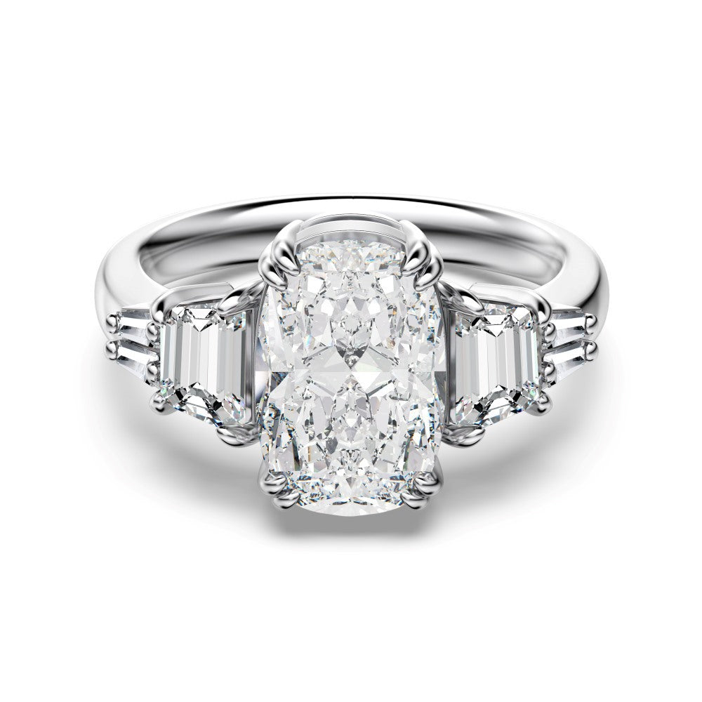925 Sterling Silver Crushed Ice Oval CZ Three-Stone Ring 70200391