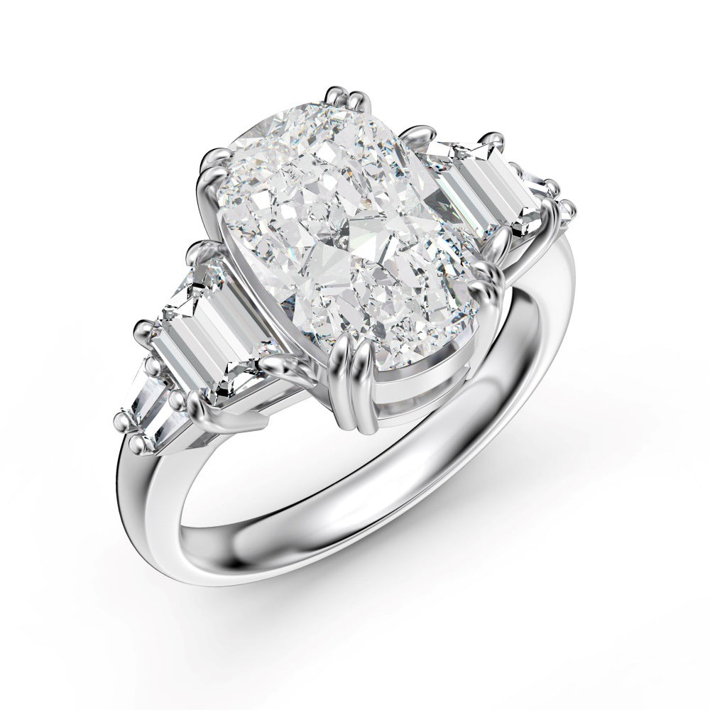 925 Sterling Silver Crushed Ice Oval CZ Three-Stone Ring 70200391