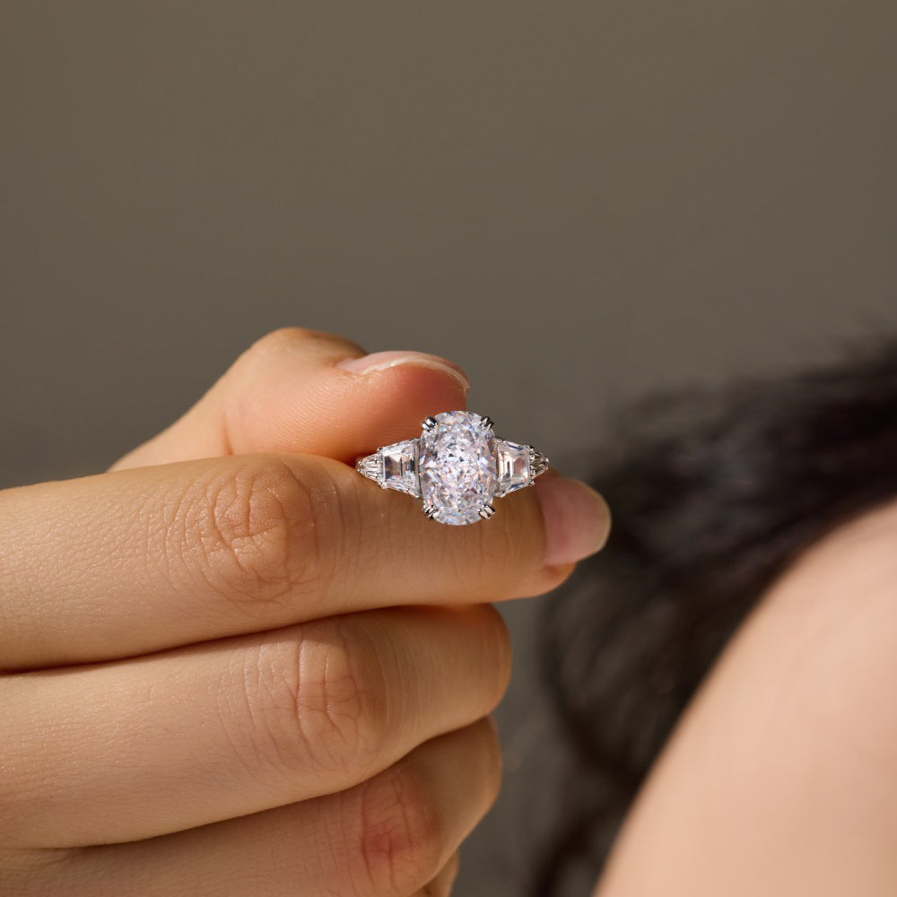 925 Sterling Silver Crushed Ice Oval CZ Three-Stone Ring 70200391