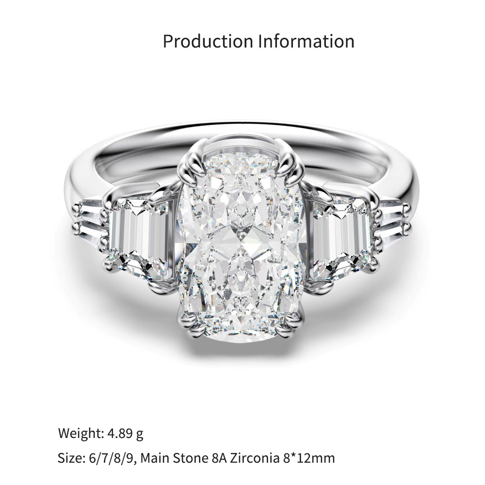 925 Sterling Silver Crushed Ice Oval CZ Three-Stone Ring 70200391