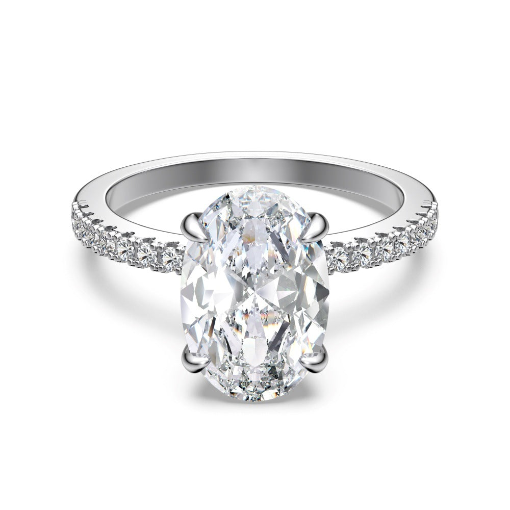 925 Sterling Silver 8x12mm Oval Solitaire Pave Ring 70200392