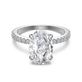 925 Sterling Silver 8x12mm Oval Solitaire Pave Ring 70200392