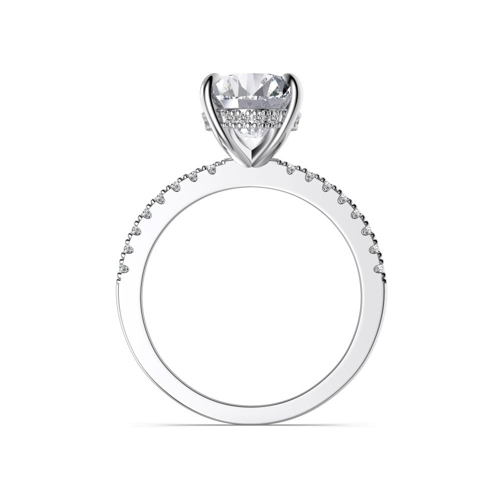 925 Sterling Silver 8x12mm Oval Solitaire Pave Ring 70200392