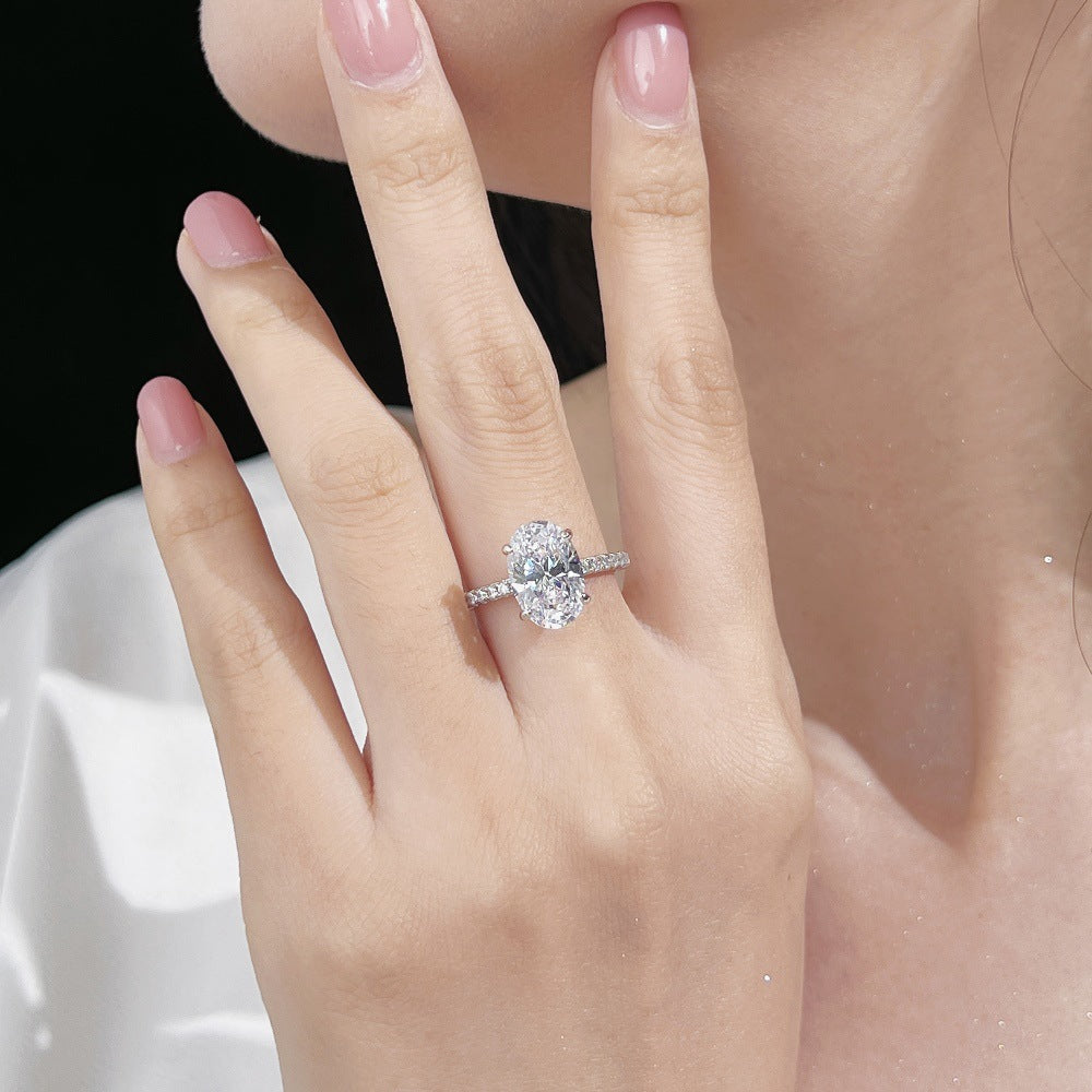 925 Sterling Silver 8x12mm Oval Solitaire Pave Ring 70200392