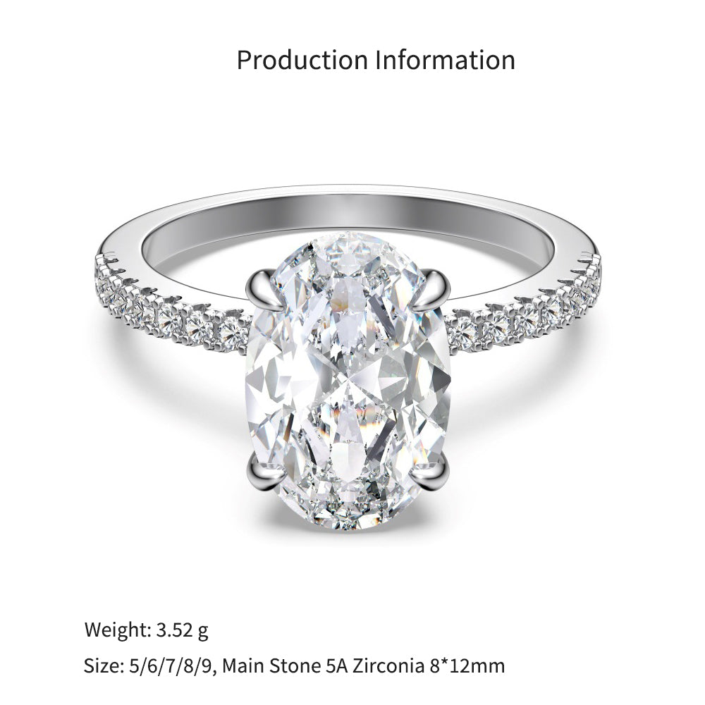 925 Sterling Silver 8x12mm Oval Solitaire Pave Ring 70200392