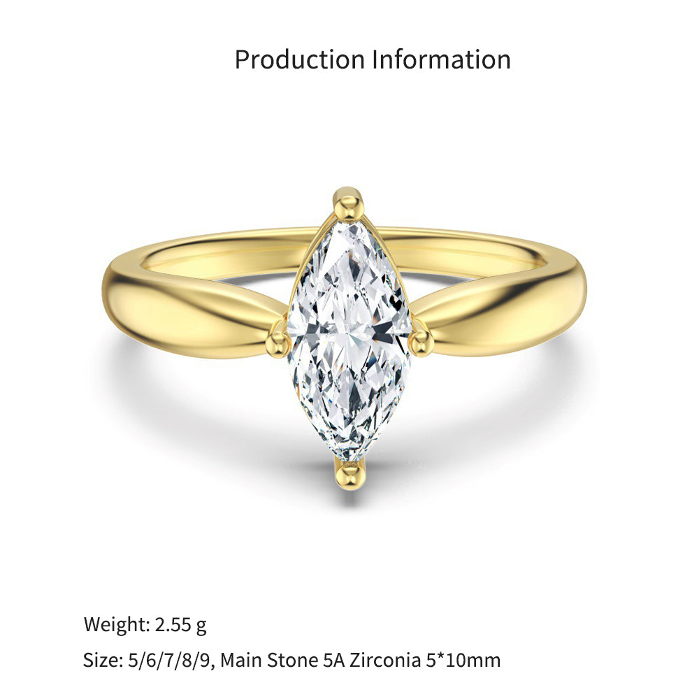 925 Sterling Silver Marquise Cut CZ Solitaire Ring 70200394