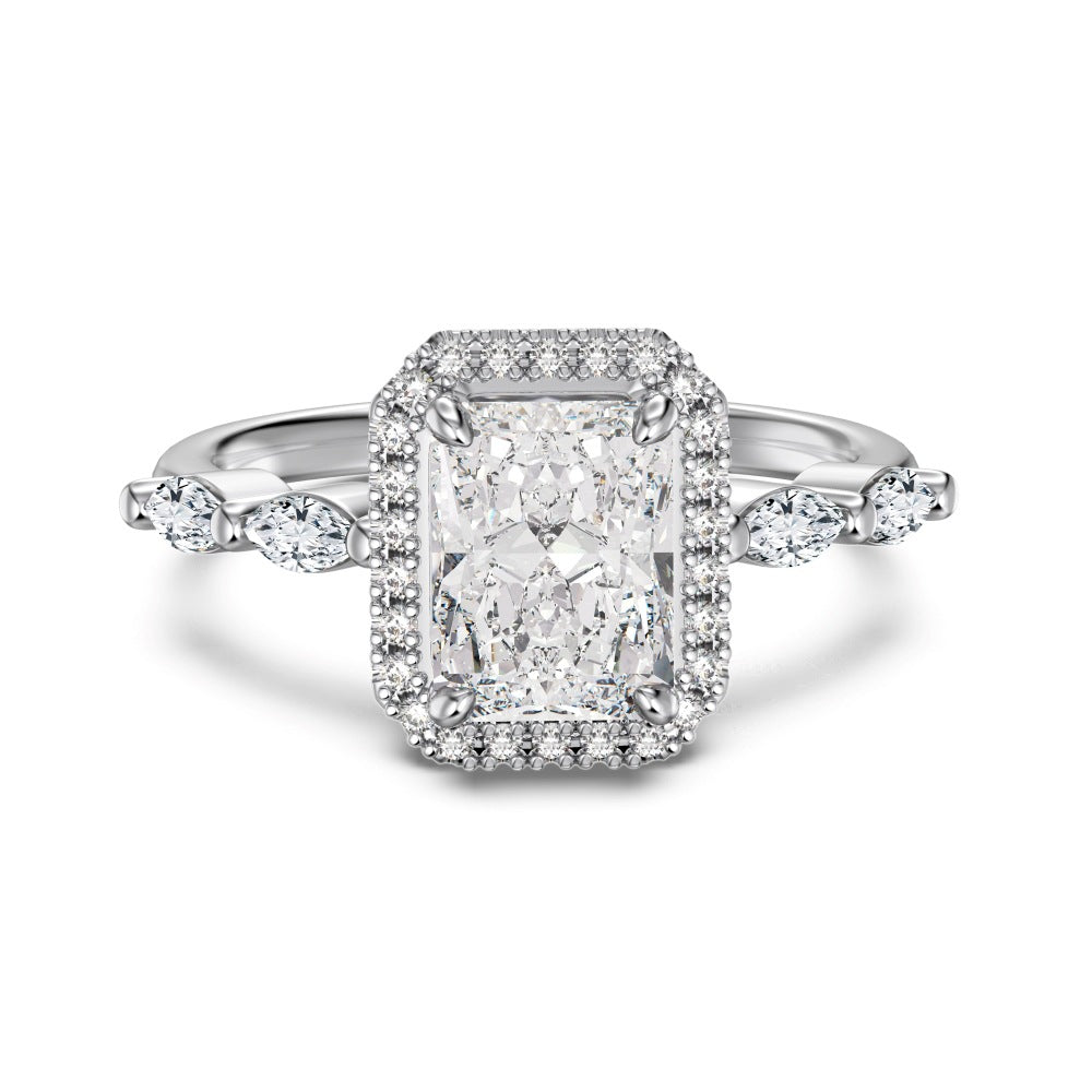 925 Sterling Silver Crushed Ice CZ Marquise Halo Ring 70200396