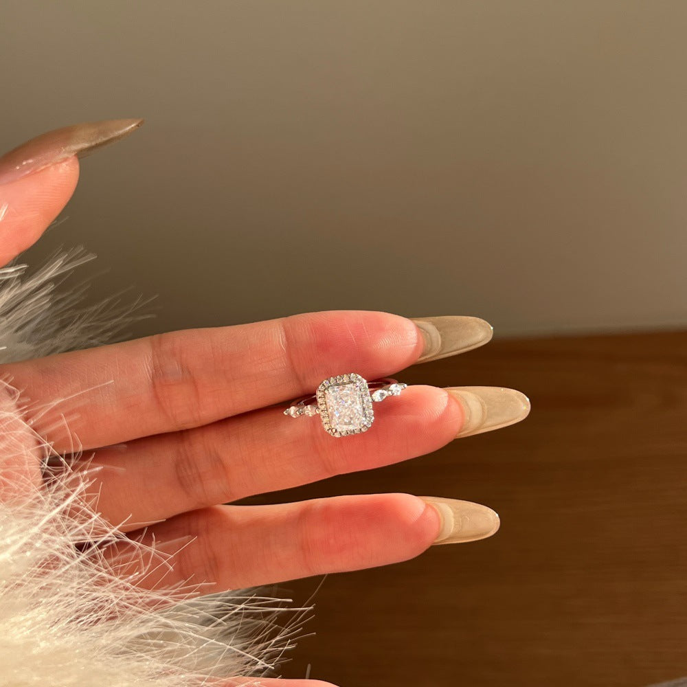 925 Sterling Silver Crushed Ice CZ Marquise Halo Ring 70200396