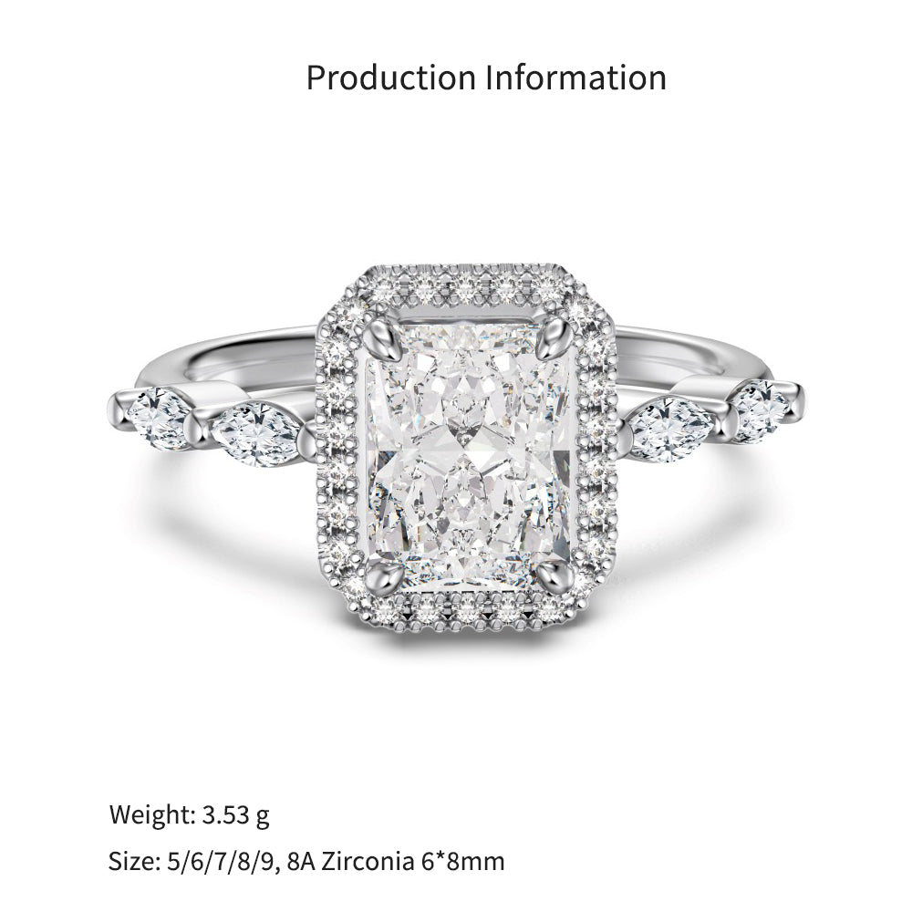 925 Sterling Silver Crushed Ice CZ Marquise Halo Ring 70200396