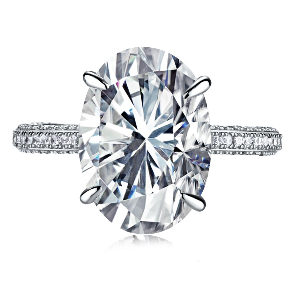 925 Sterling Silver Oval CZ Pave Band Solitaire Ring 70200397