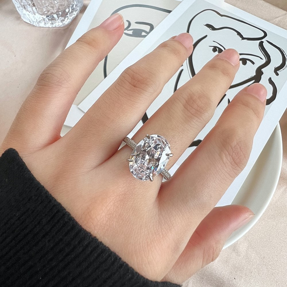 925 Sterling Silver Oval CZ Pave Band Solitaire Ring 70200397