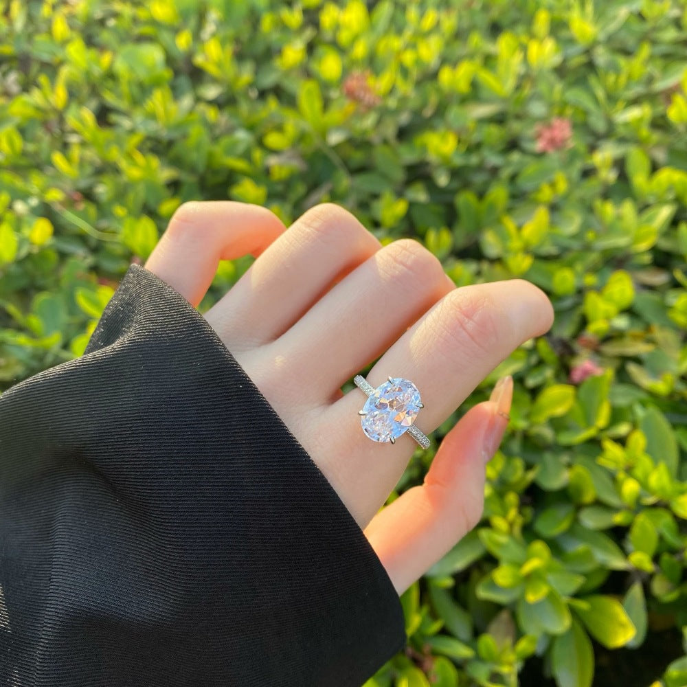 925 Sterling Silver Oval CZ Pave Band Solitaire Ring 70200397