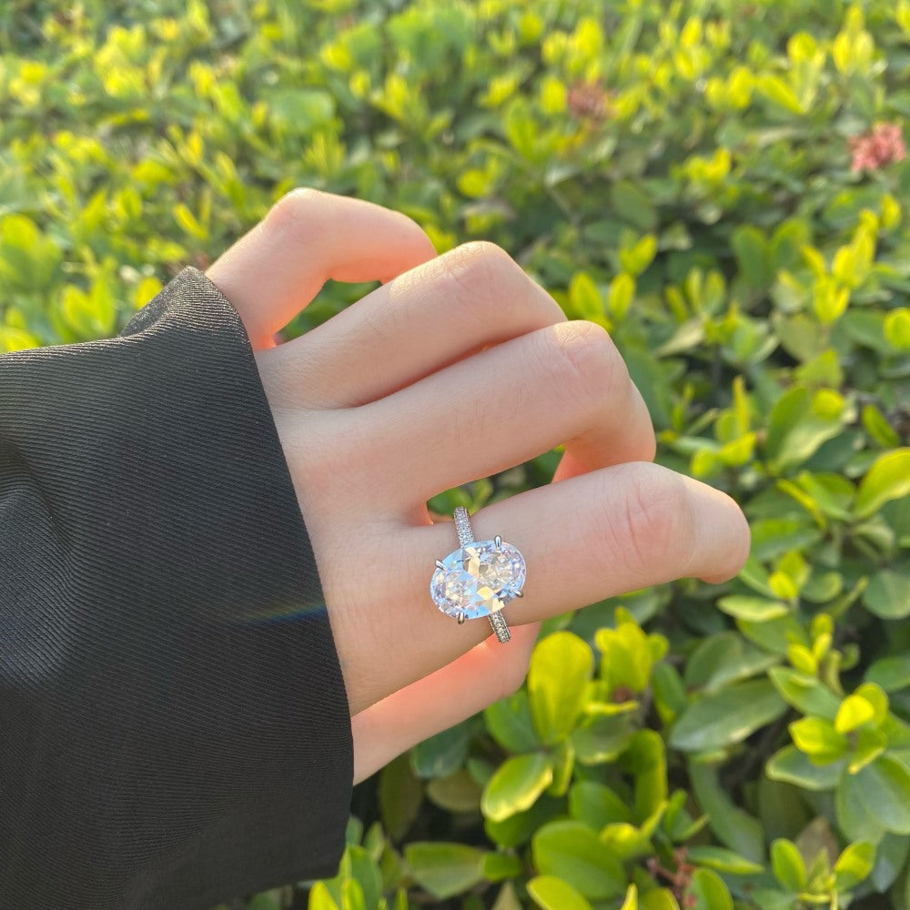 925 Sterling Silver Oval CZ Pave Band Solitaire Ring 70200397