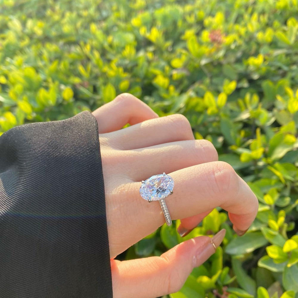 925 Sterling Silver Oval CZ Pave Band Solitaire Ring 70200397