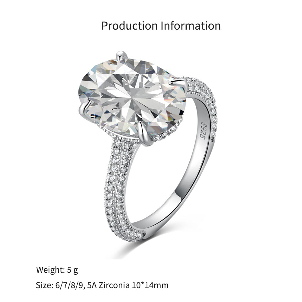 925 Sterling Silver Oval CZ Pave Band Solitaire Ring 70200397