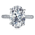 925 Sterling Silver Oval CZ Pave Band Solitaire Ring 70200397