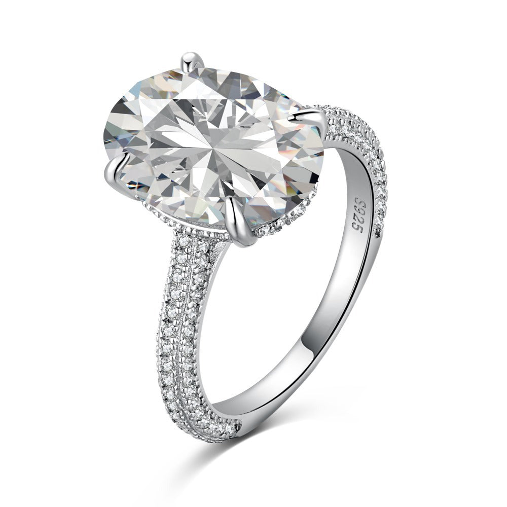 925 Sterling Silver Oval CZ Pave Band Solitaire Ring 70200397