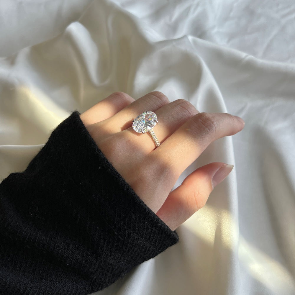 925 Sterling Silver Oval CZ Pave Band Solitaire Ring 70200397