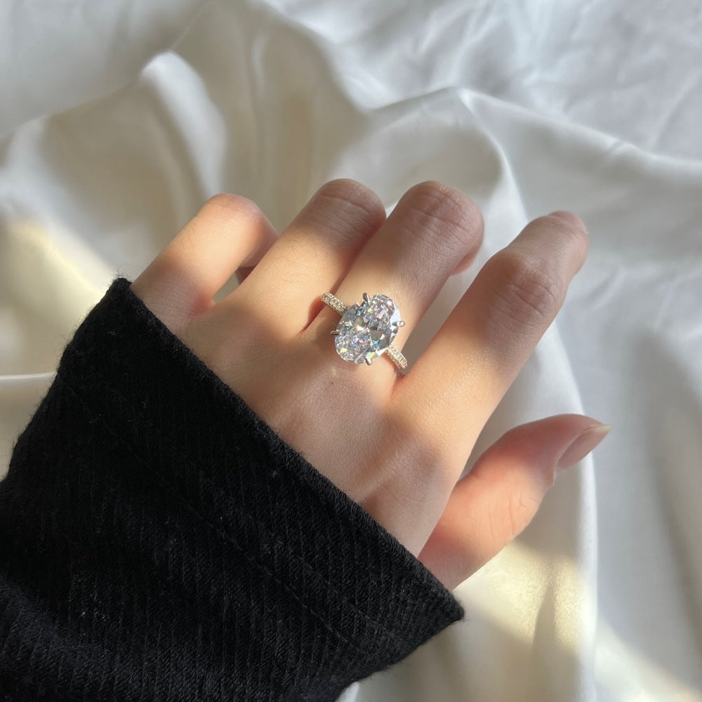 925 Sterling Silver Oval CZ Pave Band Solitaire Ring 70200397