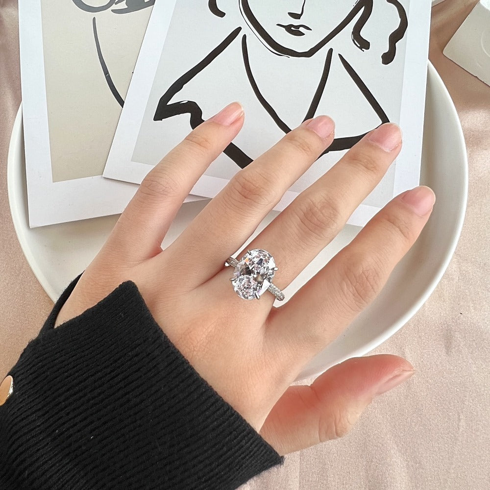 925 Sterling Silver Oval CZ Pave Band Solitaire Ring 70200397