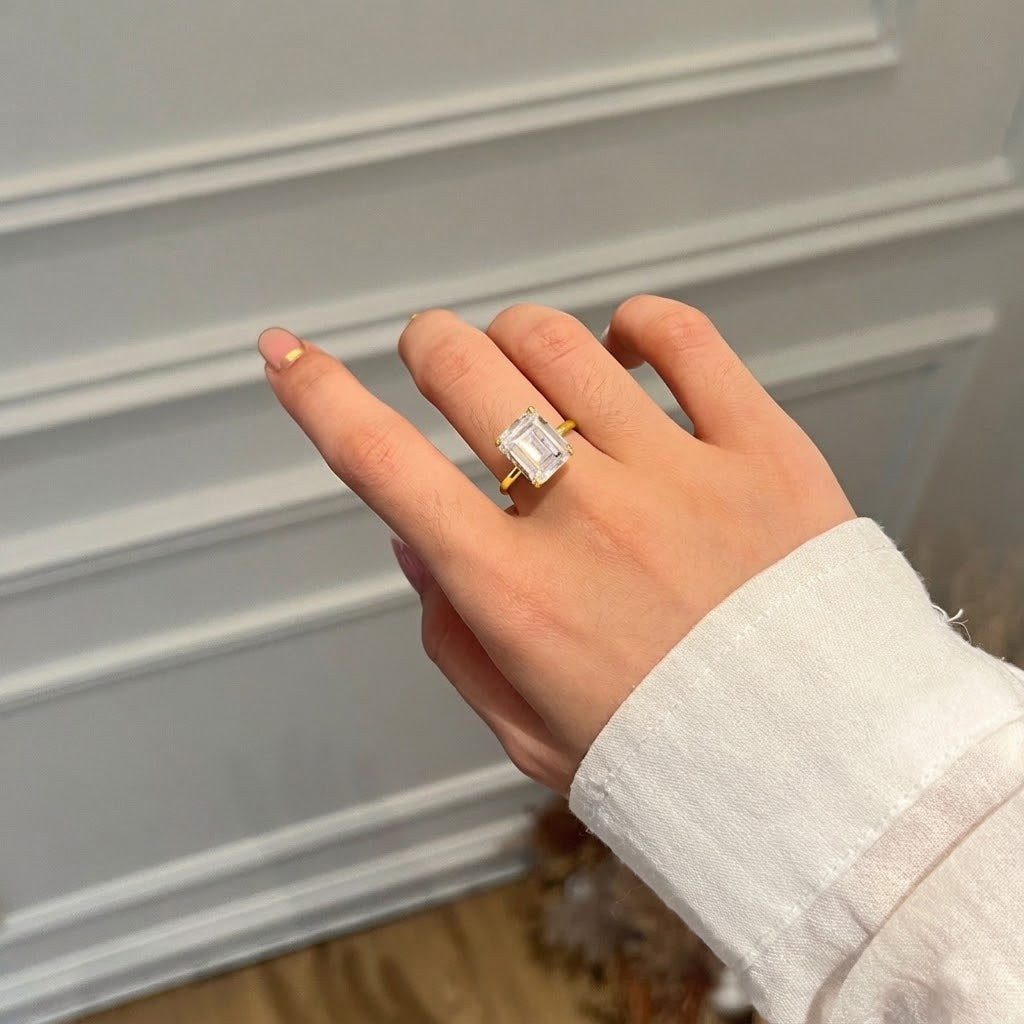 925 Sterling Silver 3ct Emerald Cut CZ Solitaire Ring 70200398
