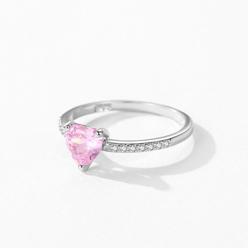 925 Sterling Silver Pink Heart Zircon Engagement Ring 70300095