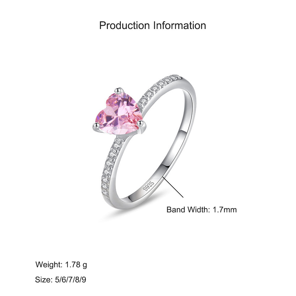 925 Sterling Silver Pink Heart Zircon Engagement Ring 70300095
