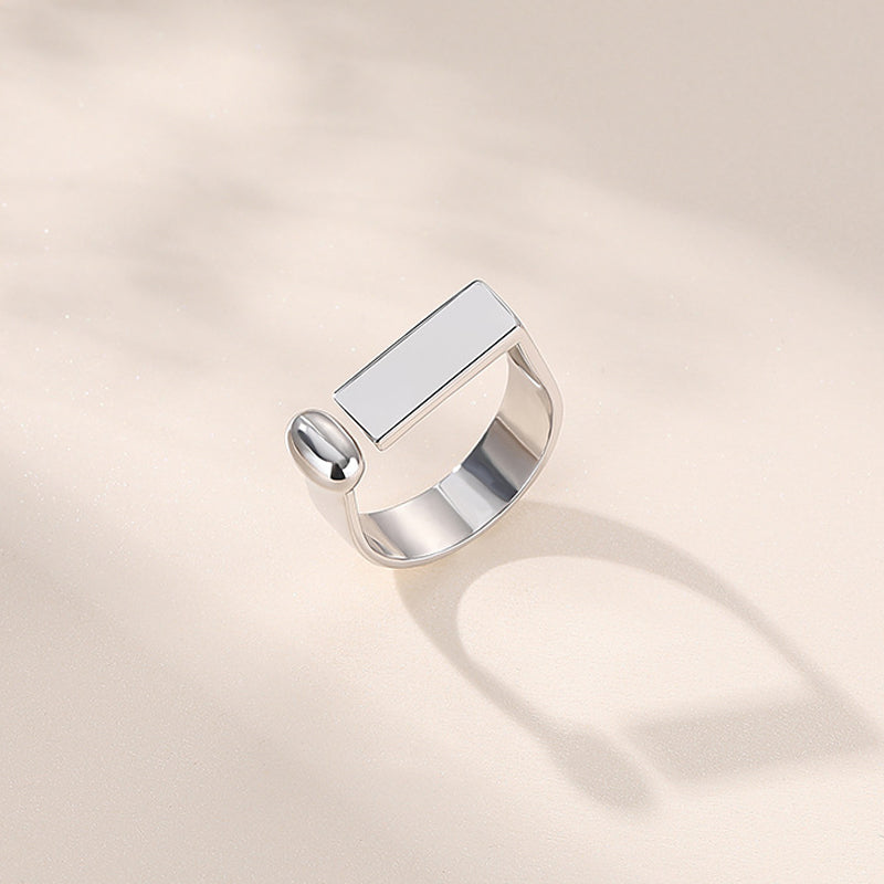 925 Sterling Silver Geometric Bar Adjustable Ring 70400296