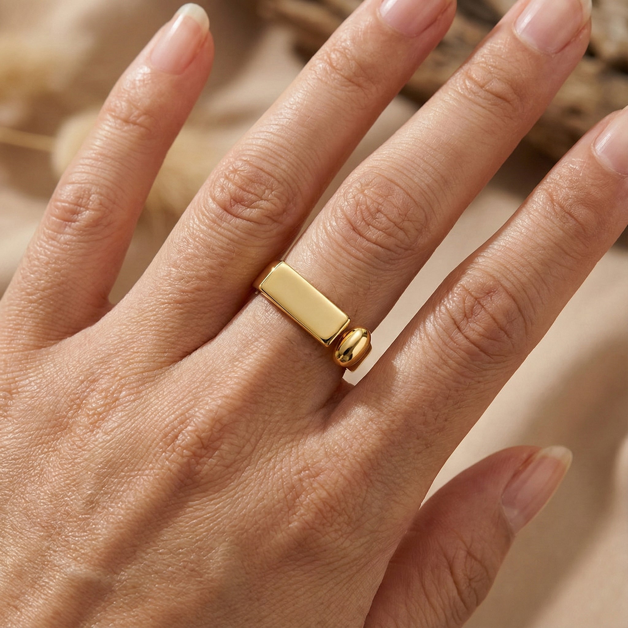 925 Sterling Silver Geometric Bar Adjustable Ring 70400296