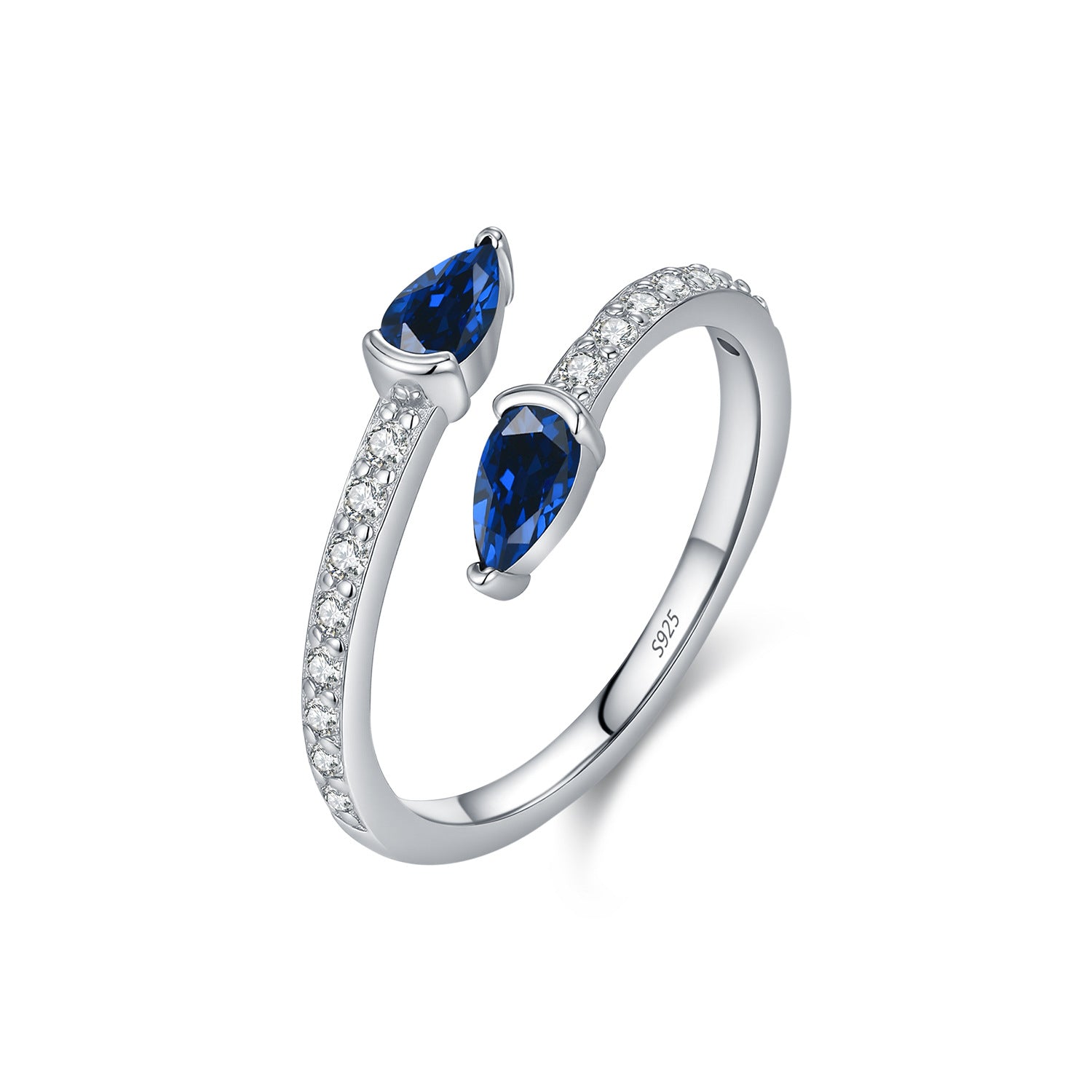 925 Sterling Silver Blue Pear CZ Open Bypass Ring 70400300