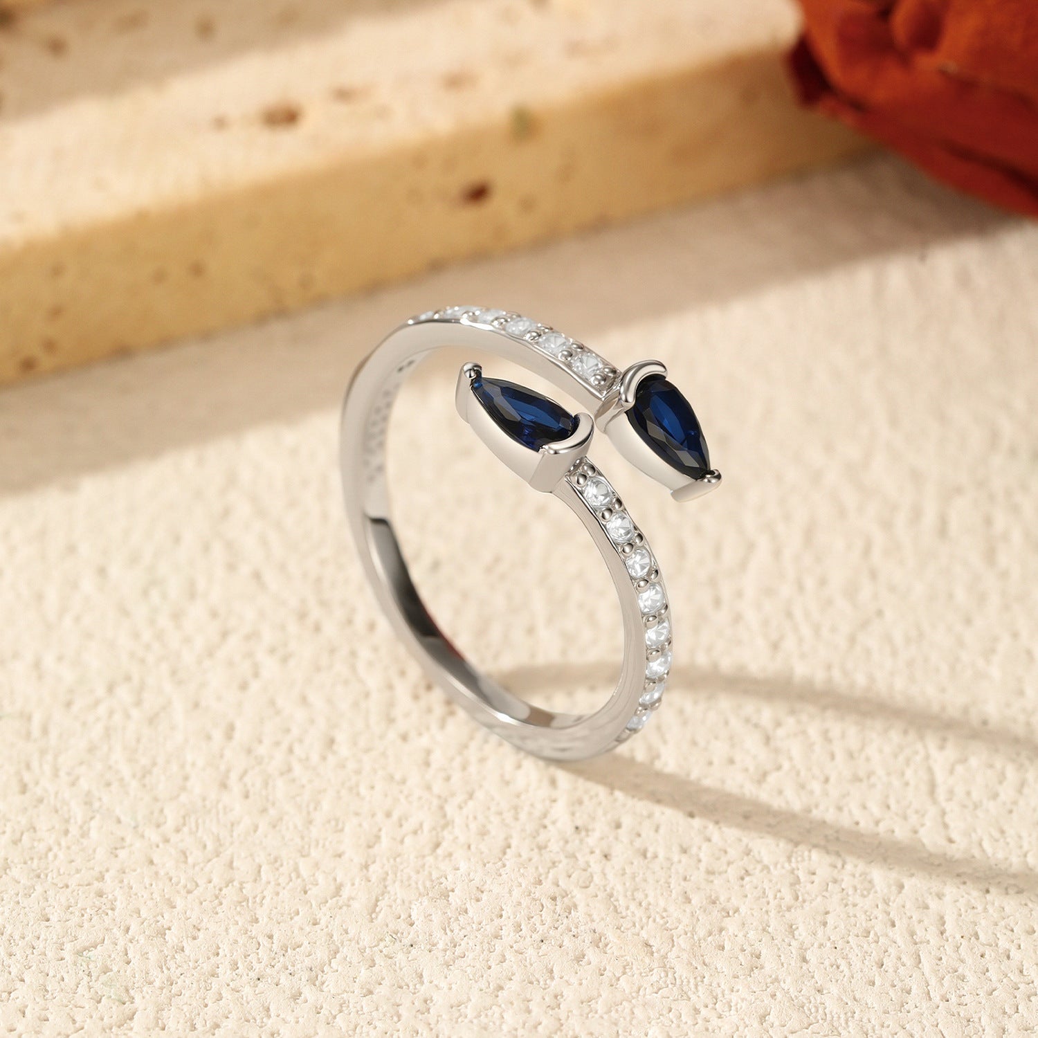 925 Sterling Silver Blue Pear CZ Open Bypass Ring 70400300