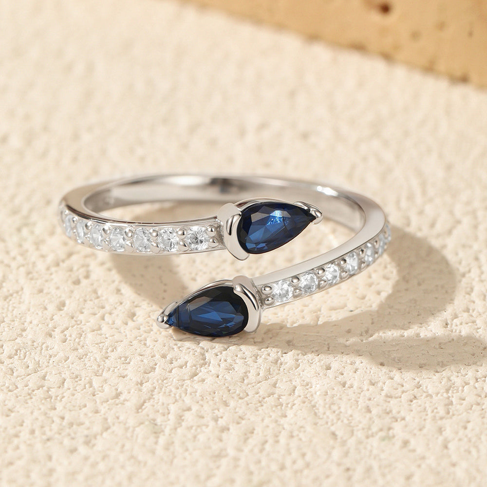 925 Sterling Silver Blue Pear CZ Open Bypass Ring 70400300