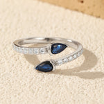 925 Sterling Silver Blue Pear CZ Open Bypass Ring 70400300