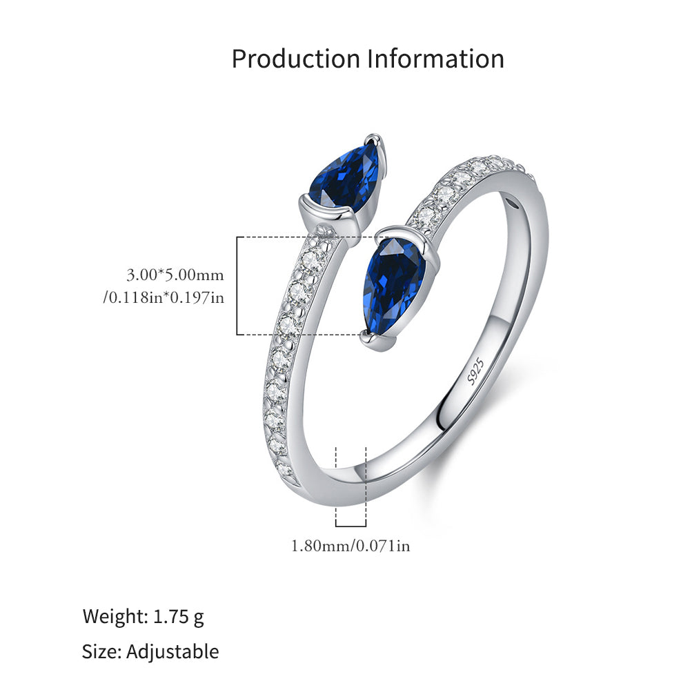 925 Sterling Silver Blue Pear CZ Open Bypass Ring 70400300