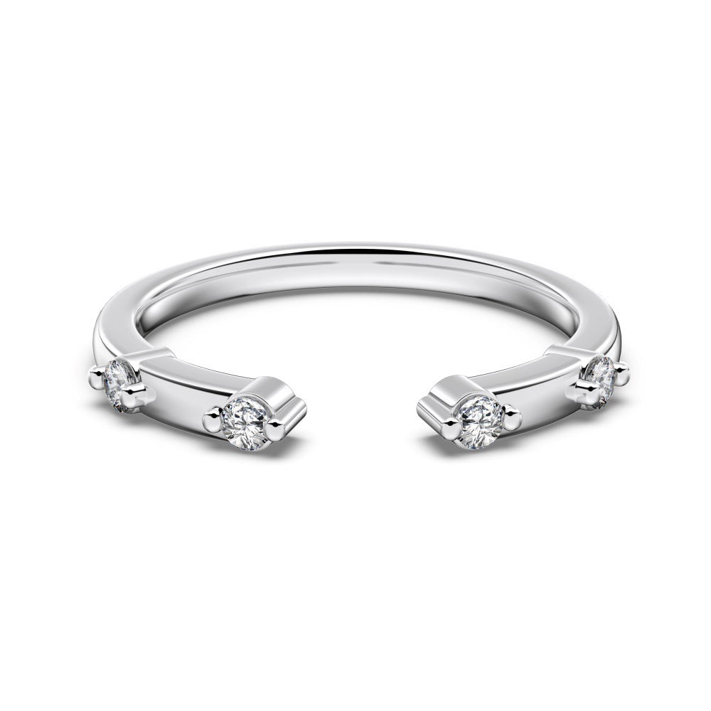 925 Sterling Silver Minimalist CZ Open Cuff Stacking Ring 70400302
