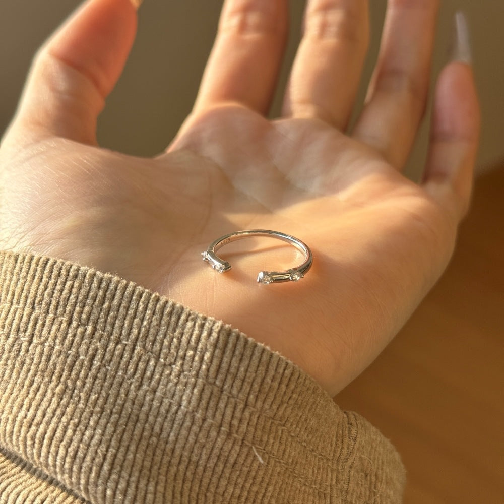 925 Sterling Silver Minimalist CZ Open Cuff Stacking Ring 70400302