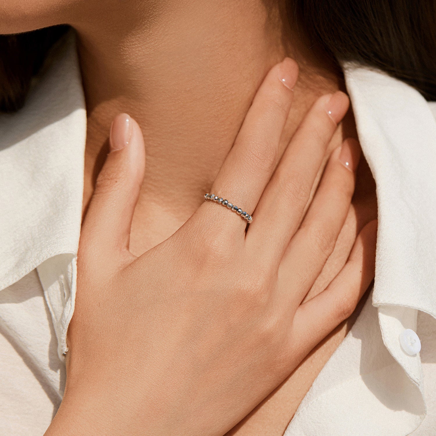 925 Sterling Silver Diamond-Cut Beaded Stacking Ring 70600004