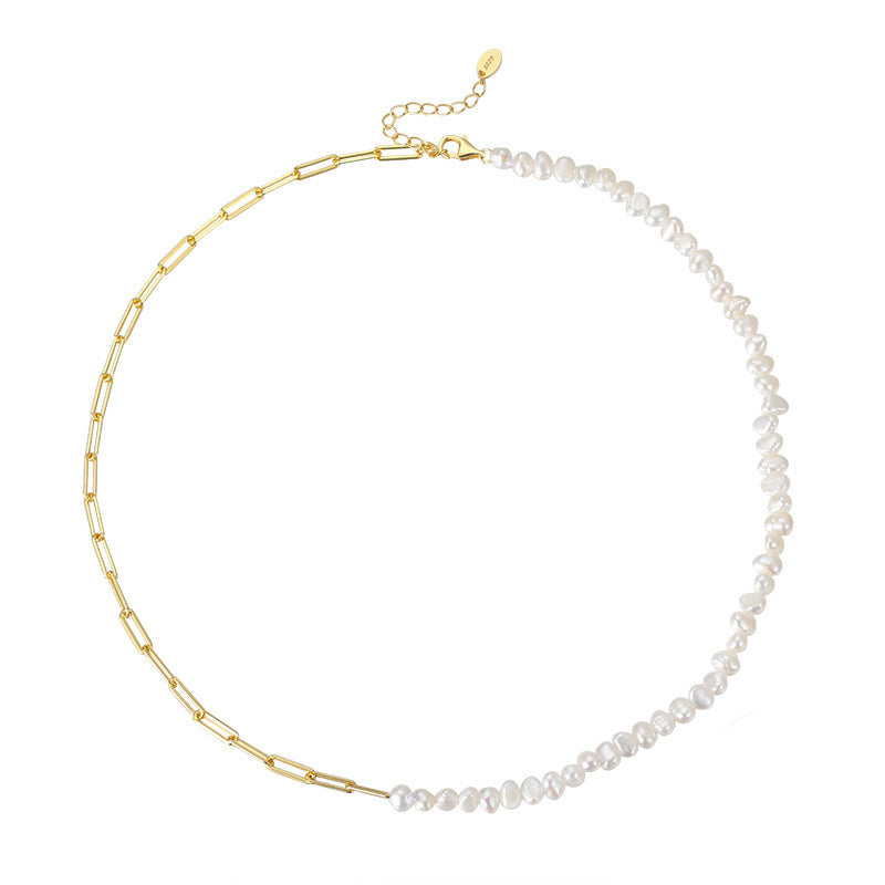 925 Sterling Silver Fresh Water Pearl Linked Chain Necklace 80100055