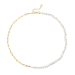 925 Sterling Silver Fresh Water Pearl Linked Chain Necklace 80100055