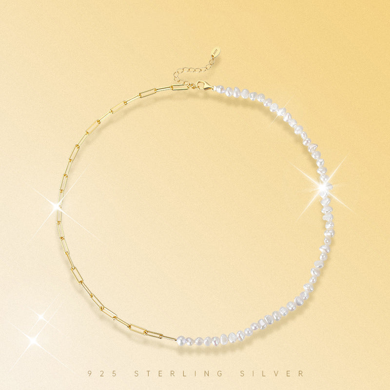925 Sterling Silver Fresh Water Pearl Linked Chain Necklace 80100055