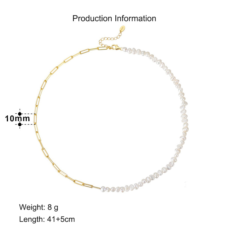 925 Sterling Silver Fresh Water Pearl Linked Chain Necklace 80100055