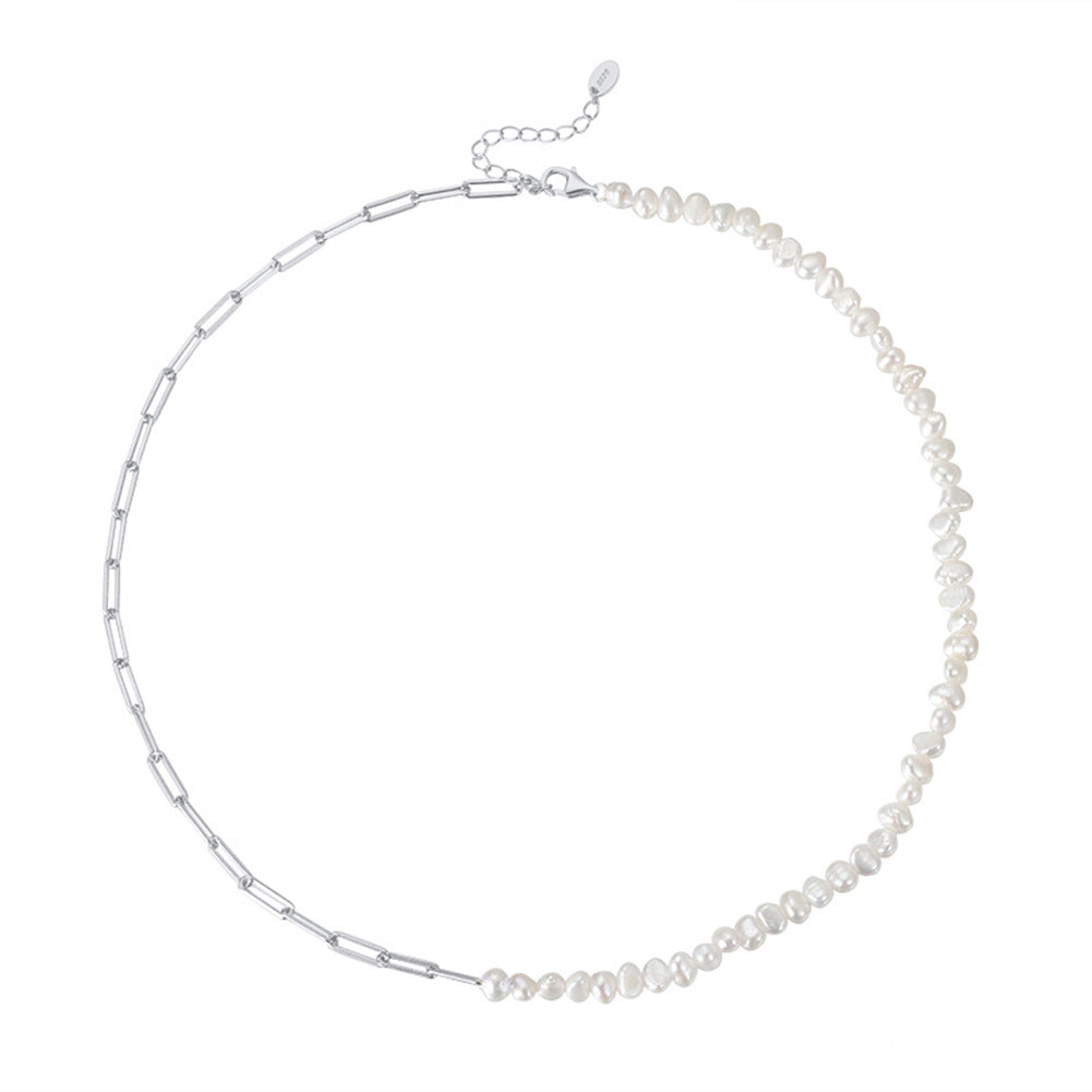 925 Sterling Silver Fresh Water Pearl Linked Chain Necklace 80100055
